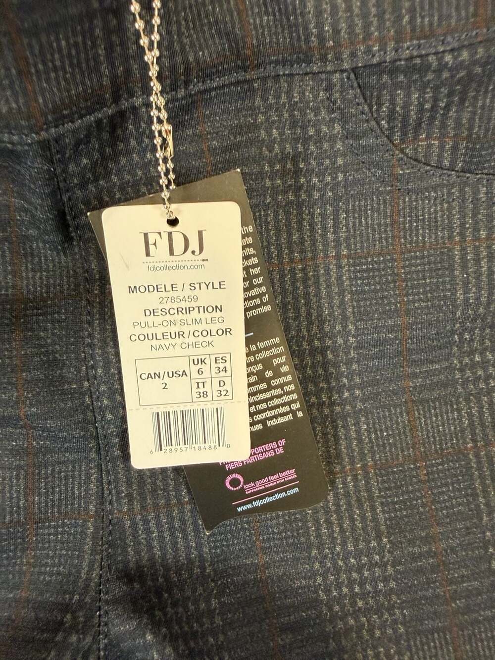FDJ French Dressing Jeans Pull-On Slim Leg Pants Size 2 Navy Check Workwear Heri - Picture 4 of 10